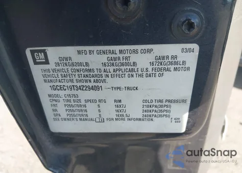 2004 Chevrolet Silverado 1500 Lt from USA, damaged, VIN 1GCEC19T34Z294091